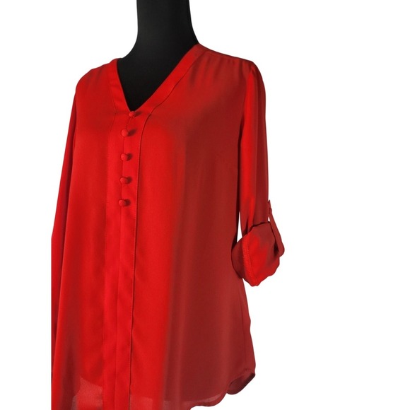 Women Express Red  Button Down Long Sleeve Blouse Size S - Picture 3 of 9